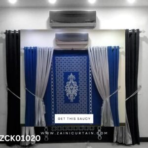 Blue and Light Grey Theme Curtain & Blind