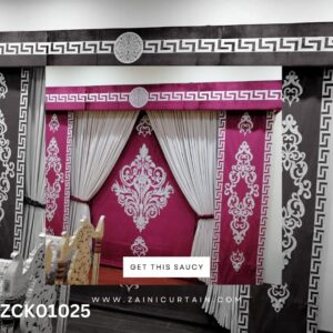 Pink with White Touch Living Room Curtain & Blind