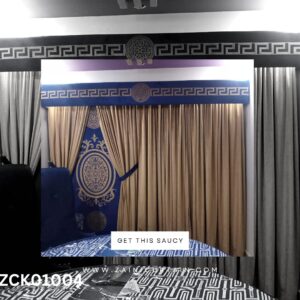 Attractive Blue Theme with Golden Touch Bedroom Curtain Blind
