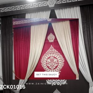 Red & Cream with Center Bunch Bedroom Curtain and blind set