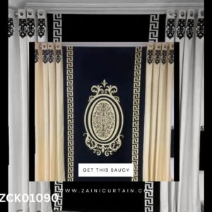 Cream and Black Color Curtain & Blind Set