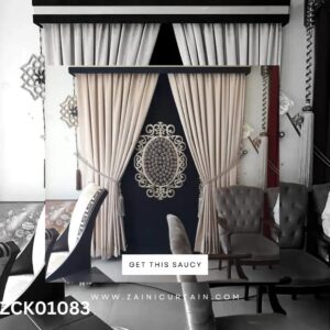 Black Theme with Bold Stamp Curtains and Blind Set