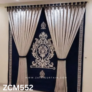 White & Navy Blue Living Room Curtain