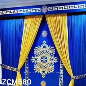 Royal Blue & Yellow Gold Bedroom Curtain