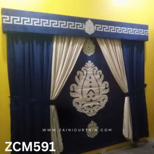 Navy Blue & Cream Bedroom Curtain