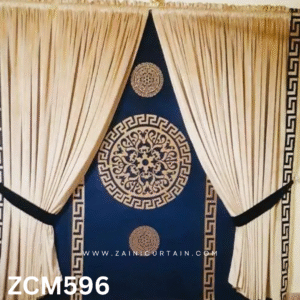 Cream & Blue Bedroom Curtain