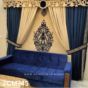 Navy Blue & Cream Lounge Curtain