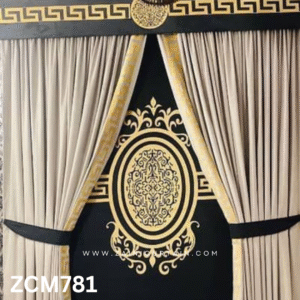Black Off White & Golden Theme Hall Curtain