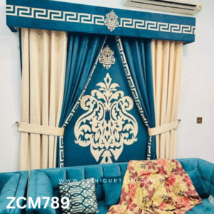 Steel Blue & Cream Hall Curtain