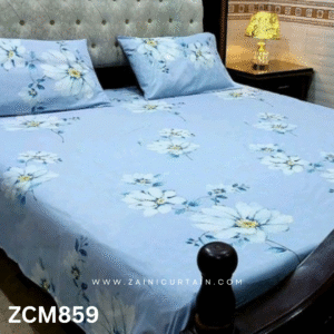 Zaini Curtain Sky Blue Bed Sheet in Pakistan