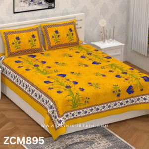 Printed Mustard Color Bedsheet | zainicurtain.pk